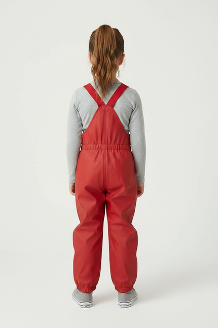 Pantalon De Pluie Rouge Imperméable Enfant Bretelles Salopette - Polyester - vue 2