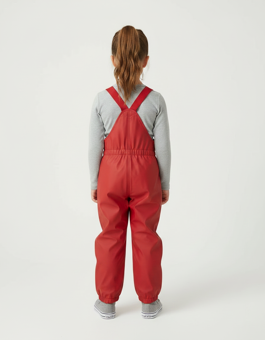 Pantalon De Pluie Rouge Imperméable Enfant Bretelles Salopette - Polyester - vue 2