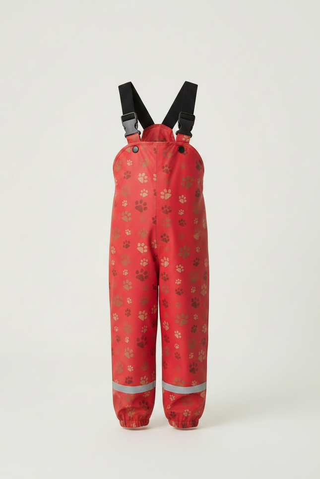 Pantalon De Pluie Rouge Imperméable Bretelles Motifs Pattes Réfléchissant - Polyester - vue 3
