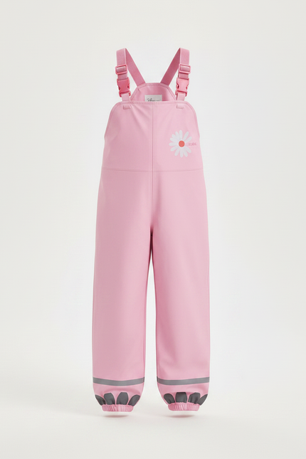 Pantalon De Pluie Rose Bretelles Imperméable Enfant Motif Fleur - Polyester - vue 3