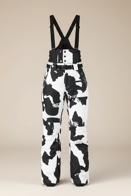 Pantalon De Pluie Noir Blanc Imprimé Ample Bretelles Ski - Polyester - vue 3