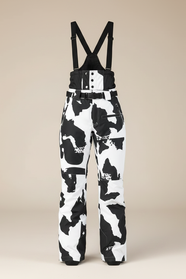 Pantalon De Pluie Noir Blanc Imprimé Ample Bretelles Ski - Polyester - vue 3