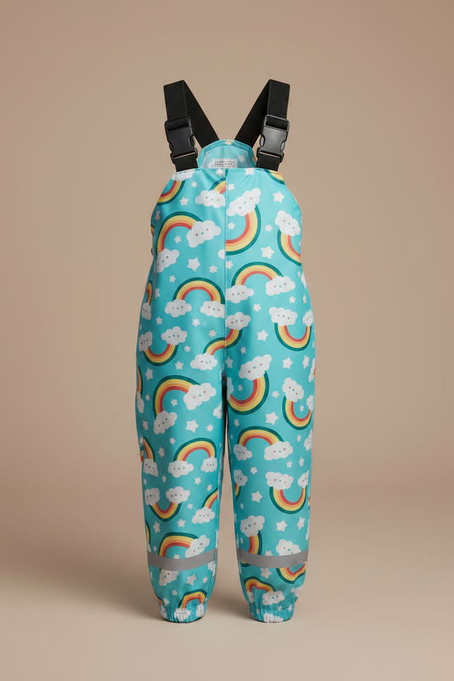 Pantalon De Pluie Turquoise Imperméable Bretelles Arc-en-ciel Enfant - Multicolore Polyester - vue 3
