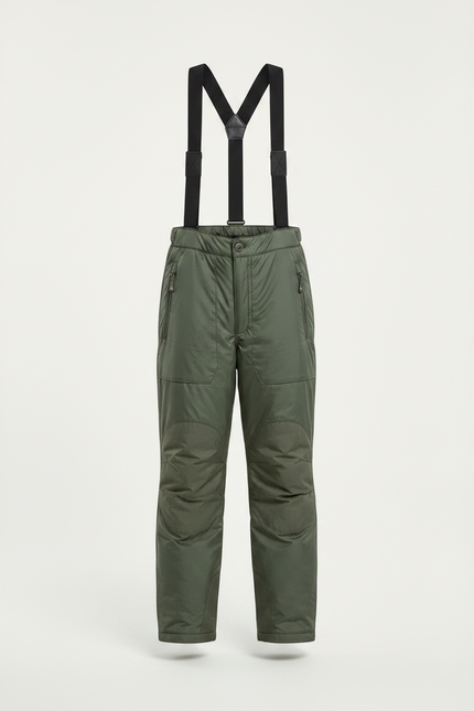 Pantalon De Pluie Vert Olive Rembourré Bretelles Enfant - Kaki Polyester - vue 3
