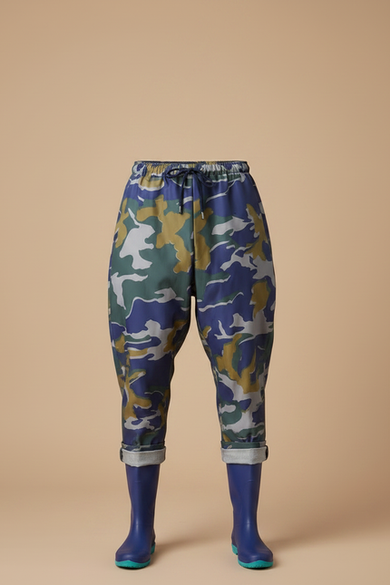 Pantalon De Pluie Camouflage Bleu Vert Ample Imperméable Homme - Multicolore Polyester - vue 3