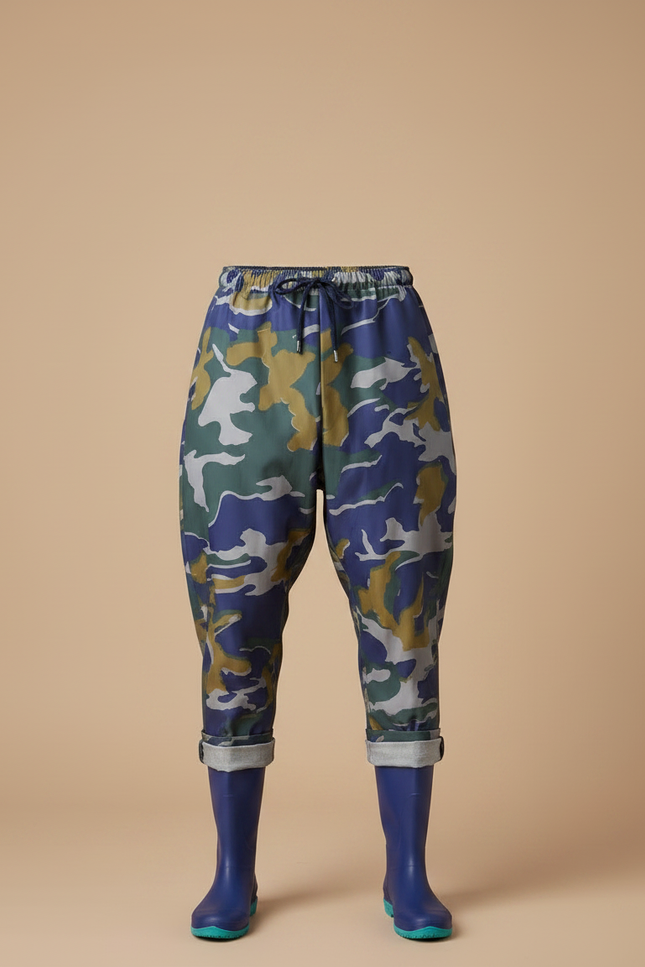 Pantalon De Pluie Camouflage Bleu Vert Ample Imperméable Homme - Multicolore Polyester - vue 3