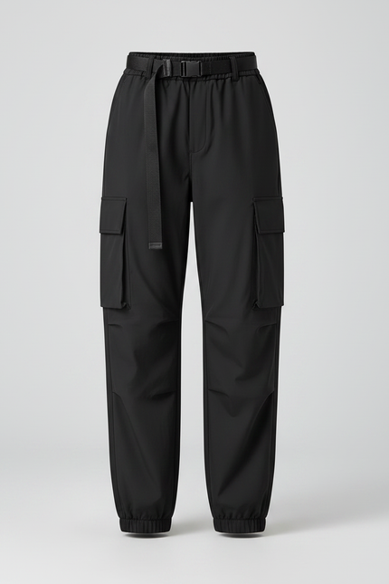 Pantalon De Pluie Noir Cargo Ample Ceinturé Femme - Polyester - vue 3