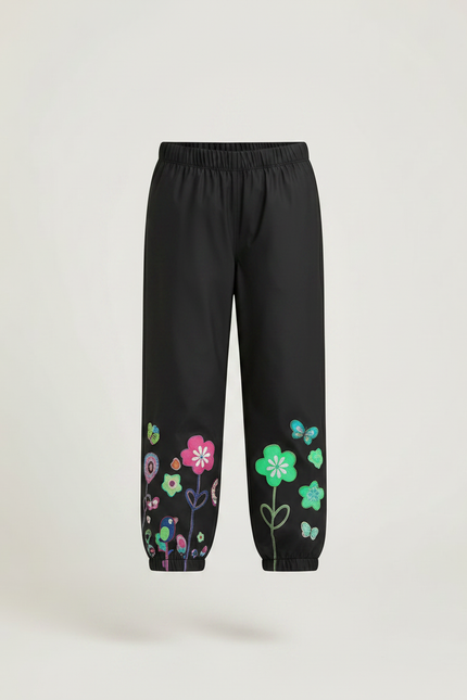 Pantalon De Pluie Noir Imperméable Motifs Floraux Colorés Enfant - Polyester - vue 3