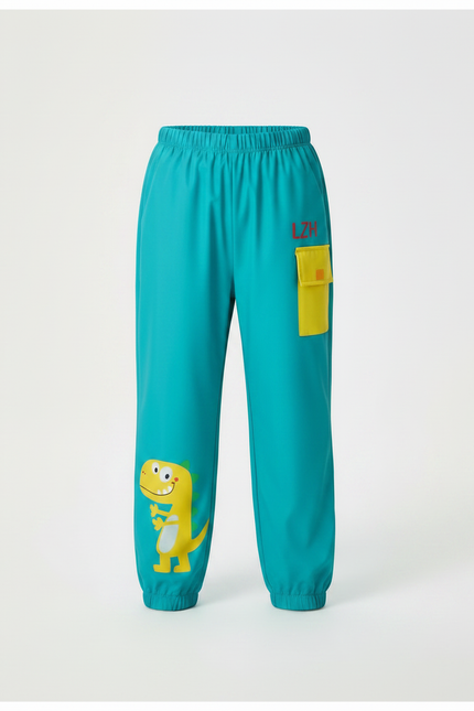 Pantalon De Pluie Turquoise Imperméable Dinosaure Élastiqué Enfant - Bleu Polyester - vue 3