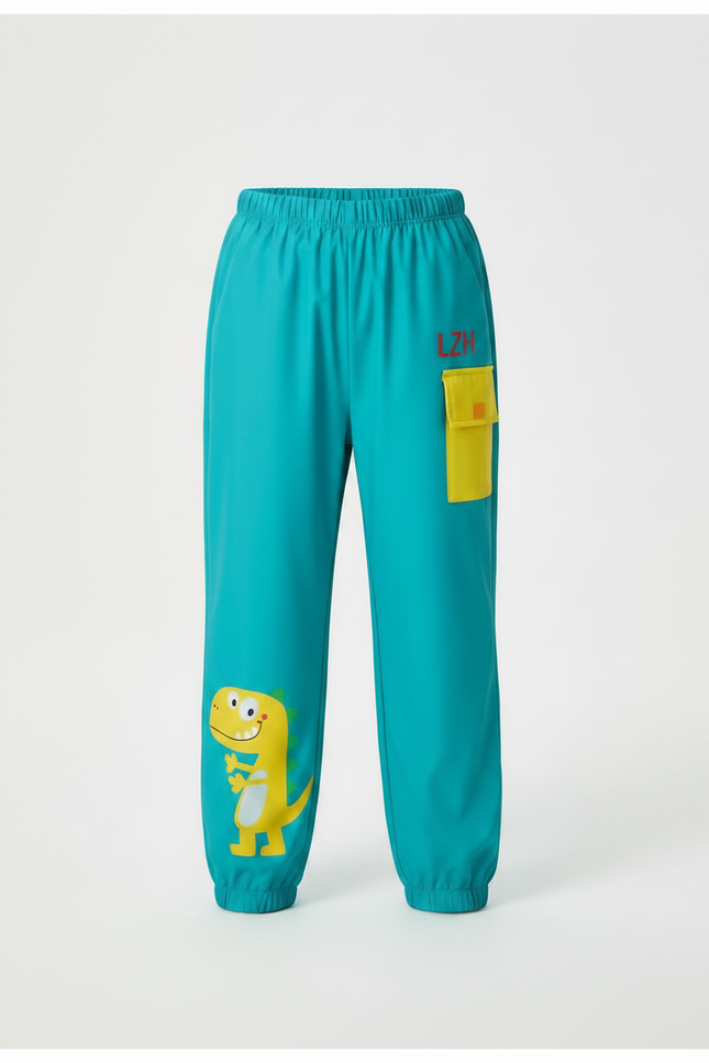 Pantalon De Pluie Turquoise Imperméable Dinosaure Élastiqué Enfant - Bleu Polyester - vue 3