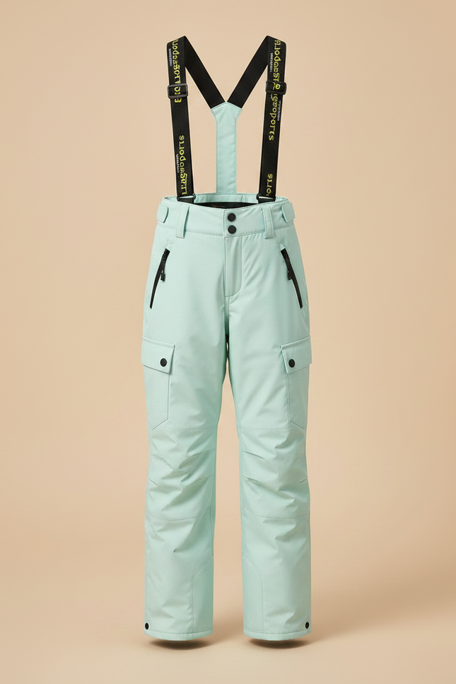 Pantalon De Pluie Vert Menthe Imperméable Enfant Cargo Bretelles - Polyester - vue 3