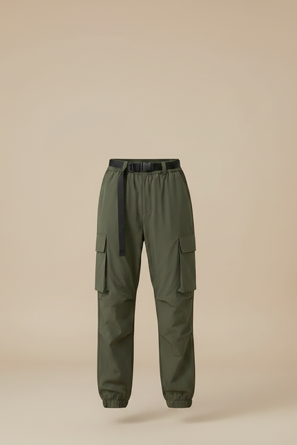Pantalon De Pluie Vert Cargo Ample Ceinturé Femme - Kaki Polyester - vue 3