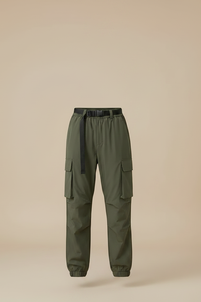 Pantalon De Pluie Vert Cargo Ample Ceinturé Femme - Kaki Polyester - vue 3