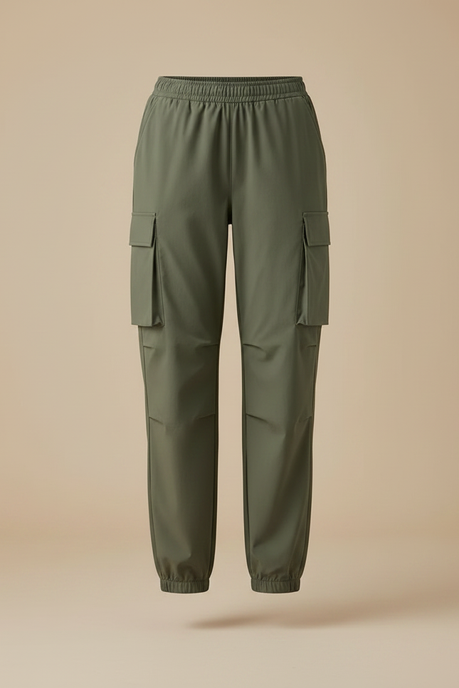 Pantalon De Pluie Vert Cargo Élastique Femme Sportif - Kaki Polyester - vue 3