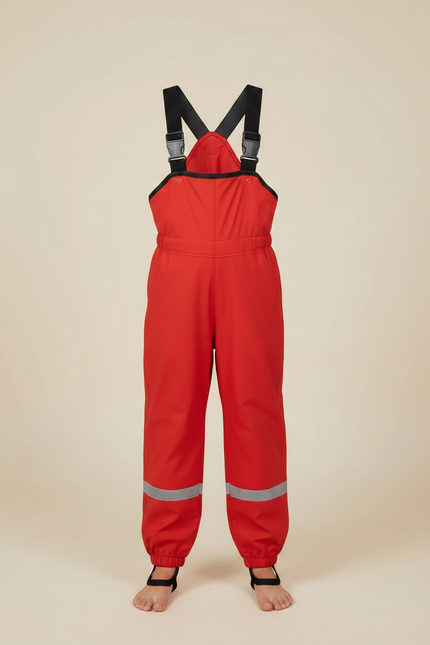 Pantalon De Pluie Rouge Imperméable Bretelles Réfléchissantes Enfant - Polyester - vue 3