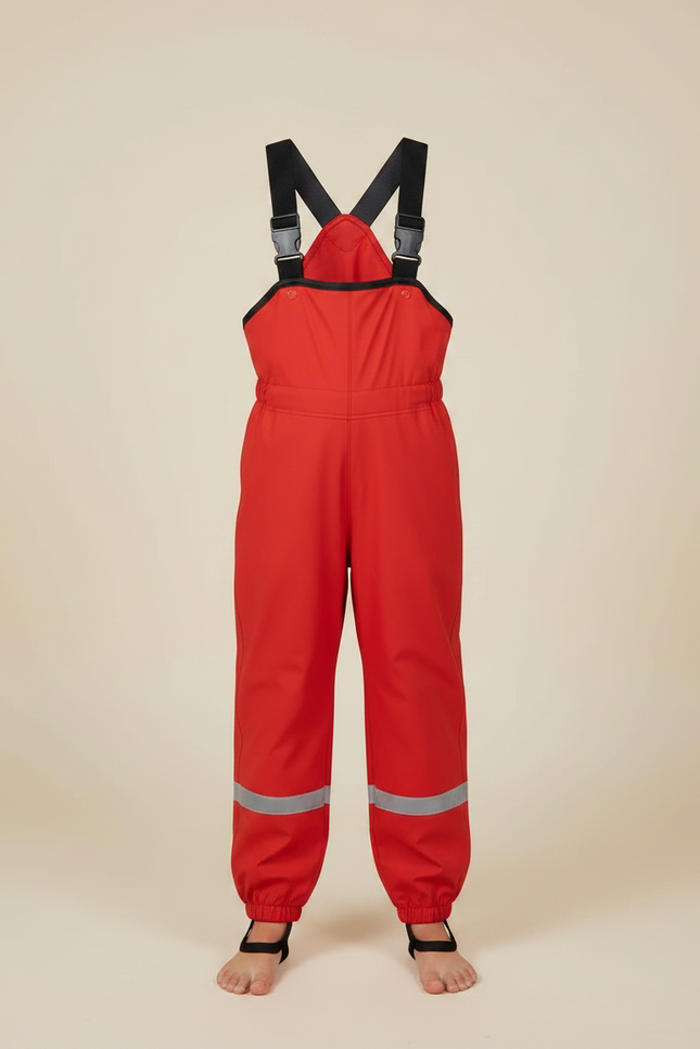 Pantalon De Pluie Rouge Imperméable Bretelles Réfléchissantes Enfant - Polyester - vue 3