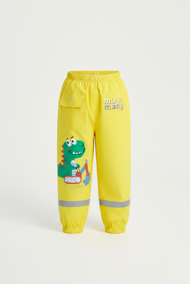 Pantalon De Pluie Jaune Imperméable Enfant Dinosaure Réfléchissant - Polyester - vue 3