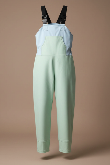 Pantalon De Pluie Bicolore Bretelles Ample Imperméable Femme - Vert Polyester - vue 3