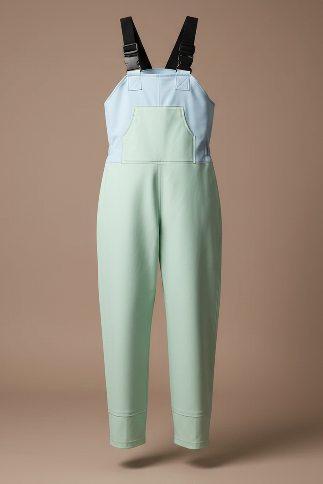 Pantalon De Pluie Bicolore Bretelles Ample Imperméable Femme - Vert Polyester - vue 3