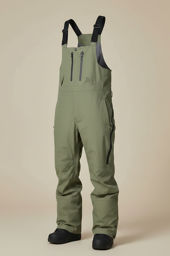 Pantalon De Pluie Vert Kaki Imperméable Bretelles Homme Ski - Polyester - vue 3