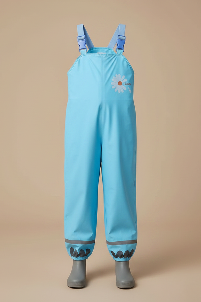 Pantalon De Pluie Bleu Imperméable Bretelles Enfant Fleur - Polyester - vue 3