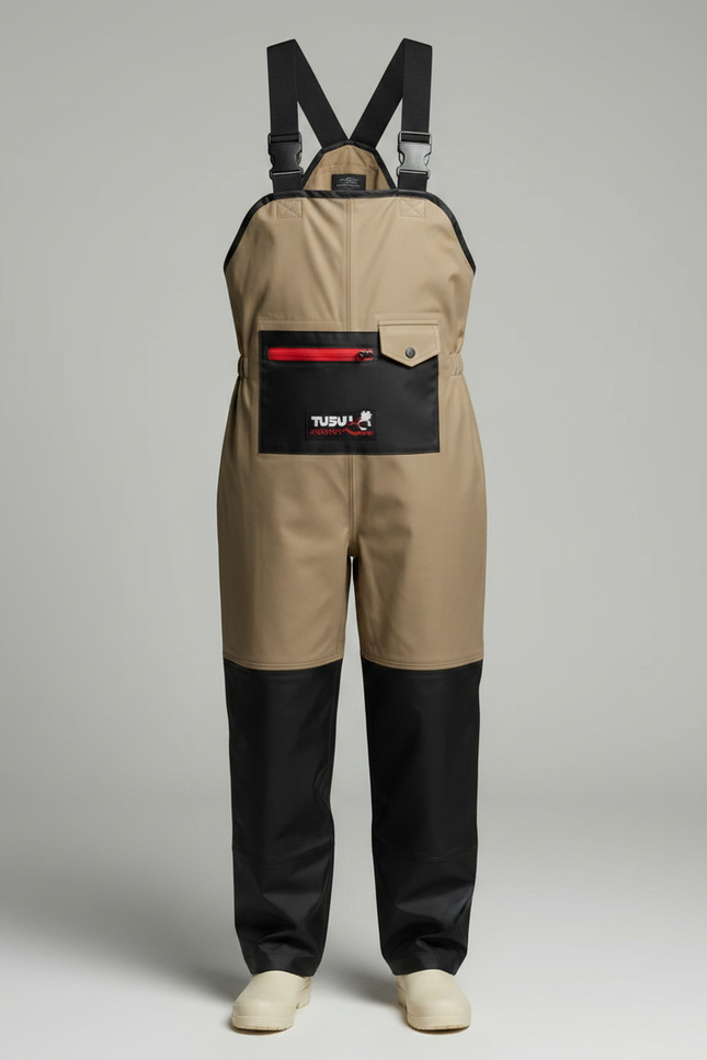 Pantalon De Pluie Bicolore Bretelles Imperméable Femme - Beige Polyester - vue 3